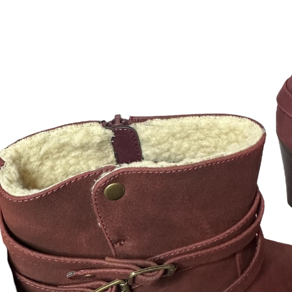 Just Fab Women Burgundy  Side Zip Heeled Triple Strap Yarah Ankle Boots - Picture 10 of 11